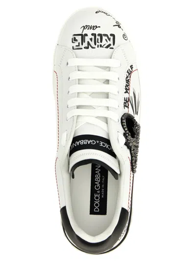 Dolce & Gabbana White Low Top Sneakers With Logo Patch On The Tongue And All-over Print In White