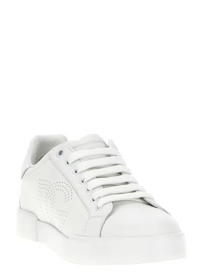 Dolce & Gabbana Women Portofino Low-top Leather Sneakers With Lateral Monogram
