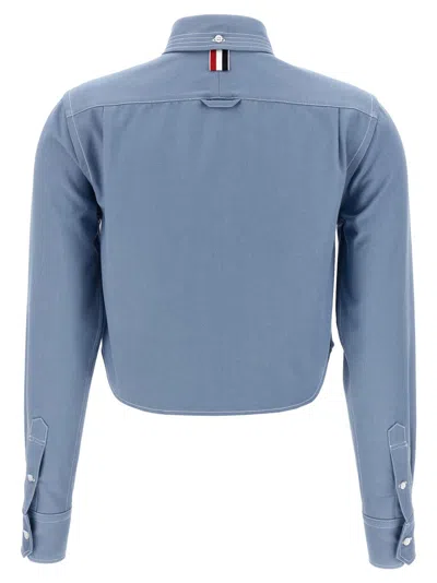 Thom Browne Cropped Denim Shirt With Contrast Stitching In Blue