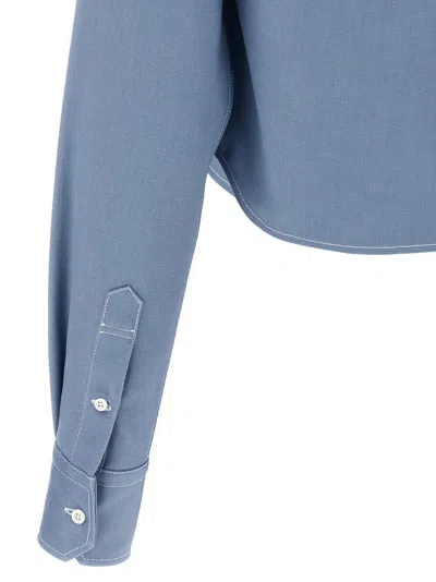 Thom Browne Cropped Denim Shirt With Contrast Stitching In Blue