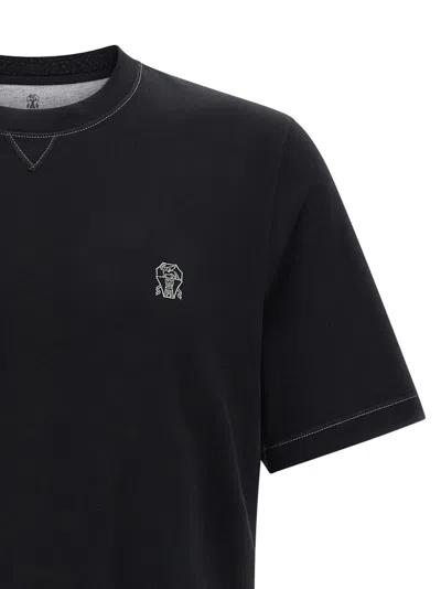 Brunello Cucinelli Logo Crew Neck Cotton T-shirt With Contrast Trim In Black