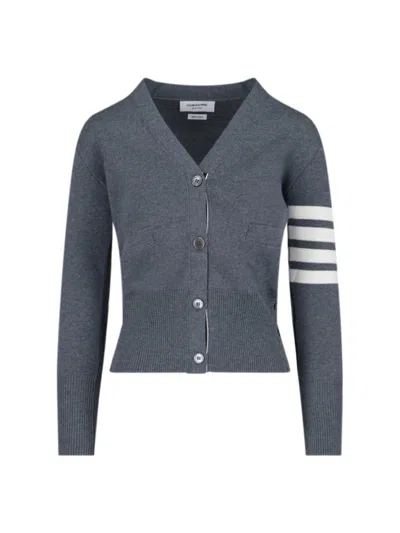 Thom Browne V-neck Grey Virgin Wool Cardigan In Gray