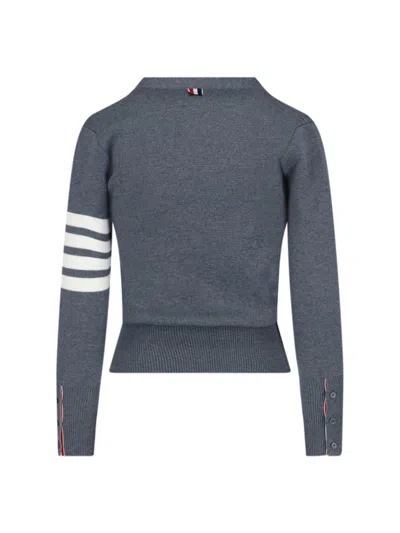 Thom Browne V-neck Grey Virgin Wool Cardigan In Gray