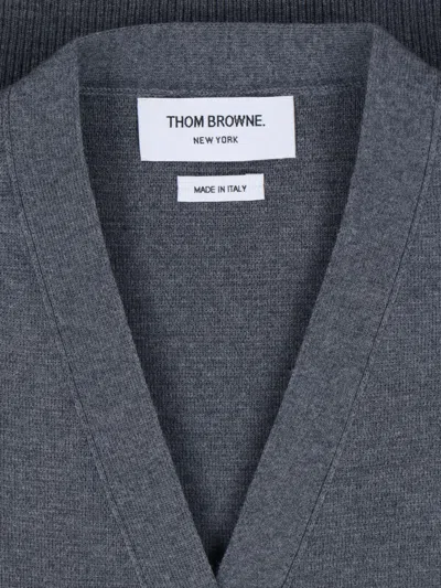 Thom Browne V-neck Grey Virgin Wool Cardigan In Gray