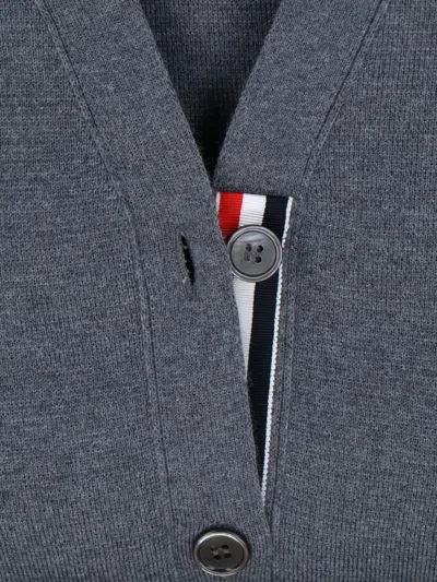 Thom Browne V-neck Grey Virgin Wool Cardigan In Gray