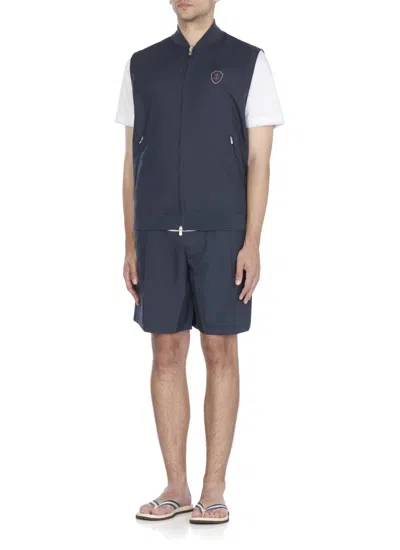 Brunello Cucinelli Sporty Blue Sleeveless Jacket With Contrasting Logo In Blue