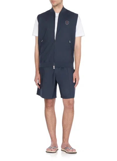 Brunello Cucinelli Sporty Blue Sleeveless Jacket With Contrasting Logo In Blue
