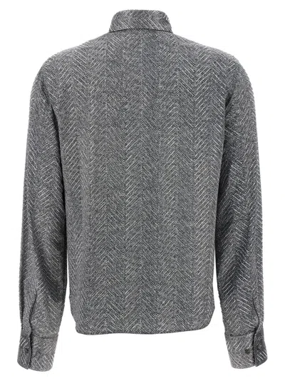 Ermanno Scervino Herringbone Shirt Adorned With Rhinestone Details In Gray