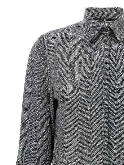 Ermanno Scervino Herringbone Shirt Adorned With Rhinestone Details In Gray