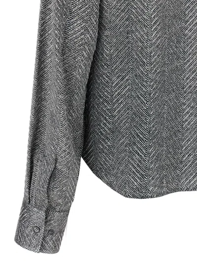 Ermanno Scervino Herringbone Shirt Adorned With Rhinestone Details In Gray