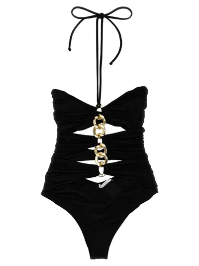Elisabetta Franchi Chain Detail One-piece Swimsuit With Cut-out Accents In Black