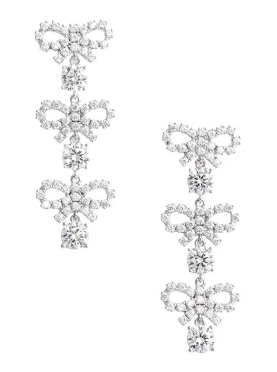 Self-portrait Micro Bow Crystal Tiered Earrings In Metallic