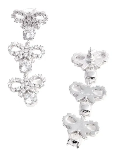 Self-portrait Micro Bow Crystal Tiered Earrings In Metallic