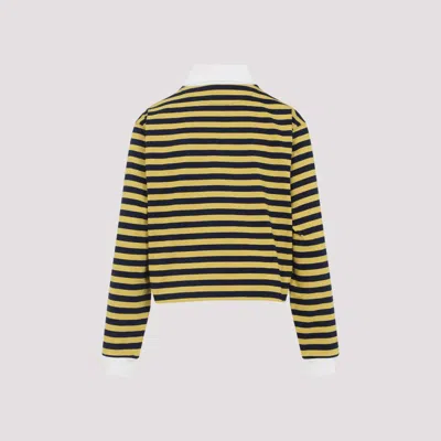 Miu Miu Contrast Collar Striped Cotton Polo In Yellow