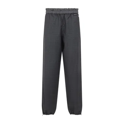 Miu Miu Checkered Drawstring Wool Pants With Elastic Waistband In Gray