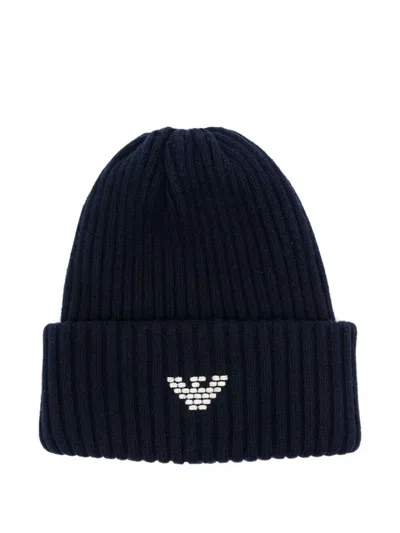 Emporio Armani Logo-embroidered Ribbed Beanie In Black