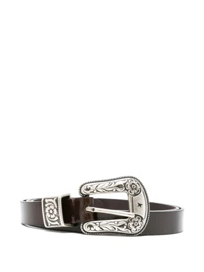 Golden Goose Belt New Tex Shiny Wavy Leather Body Accessories In Brown