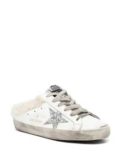 Golden Goose "super Star" Sabot Leather Upper Glitter Star Shearling Lining Shoes