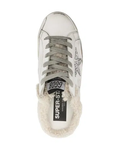 Golden Goose "super Star" Sabot Leather Upper Glitter Star Shearling Lining Shoes