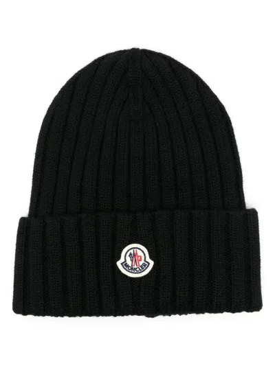 Moncler Virgin Wool Beanie In Black