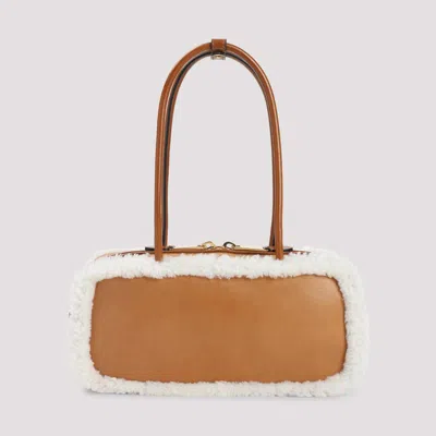 Miu Miu Rectangular Shearling Edge Shoulder Bag In Brown