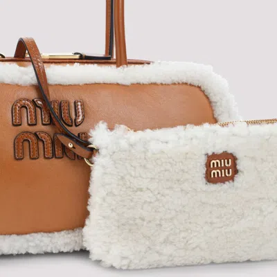 Miu Miu Rectangular Shearling Edge Shoulder Bag In Brown