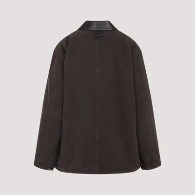 Prada Canvas Cotton Jacket Leather Collar In Brown