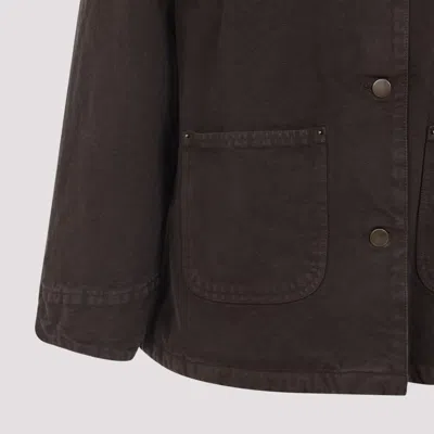 Prada Canvas Cotton Jacket Leather Collar In Brown