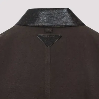Prada Canvas Cotton Jacket Leather Collar In Brown