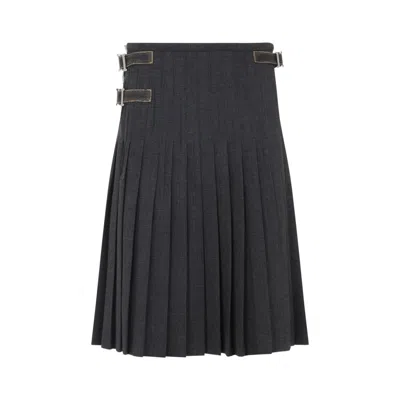Prada Dark Grey Pleated Skirt In Gray