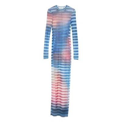 Jean Paul Gaultier Mesh Striped Bodycon Maxi Dress In Multi