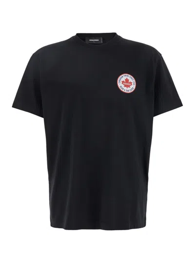 Dsquared2 Men Black T-shirt With Chest Logo Application In Cotton Man In Black