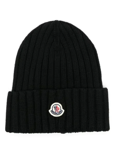 Moncler Virgin Wool Beanie In Black