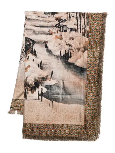 Pierre-louis Mascia Alopie Printed Fringed Scarf In Brown