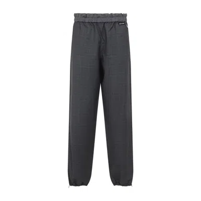 Miu Miu Checkered Drawstring Wool Pants With Elastic Waistband