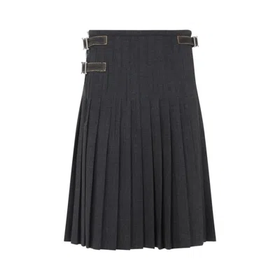 Prada Dark Grey Pleated Skirt In Gray