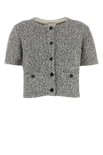 Tory Burch Two-tone Stretch Tweed Cardigan In Gray