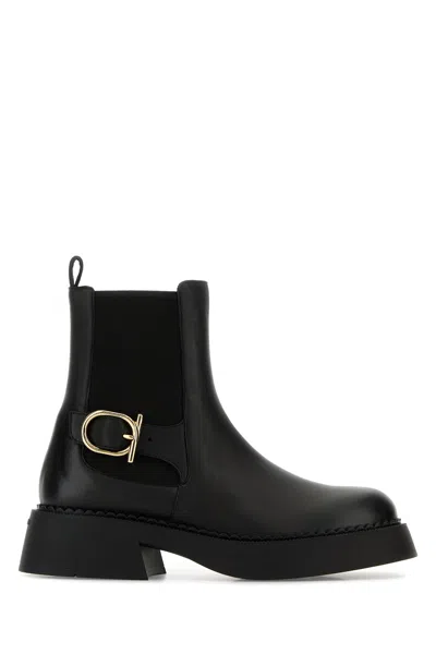 Ferragamo Tia Buckled Leather Ankle Boots In Black