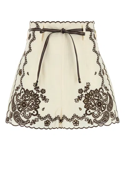 Zimmermann Ascension Embroidered Short Ivory Chocolate In Neutral