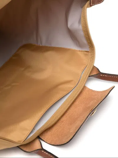 Longchamp 'le Pliage Original' Beige Shoulder Bag With Embossed Logo In Canvas Woman
