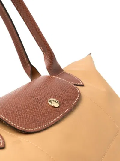 Longchamp 'le Pliage Original' Beige Shoulder Bag With Embossed Logo In Canvas Woman