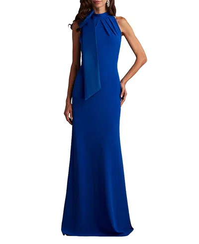 Tadashi Shoji Sims Taffeta Shoulder Bow Halter Gown In Blue