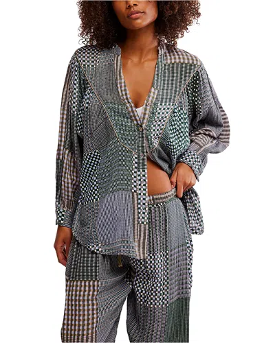 Free People Night After Night Pajama Shirt In Gray