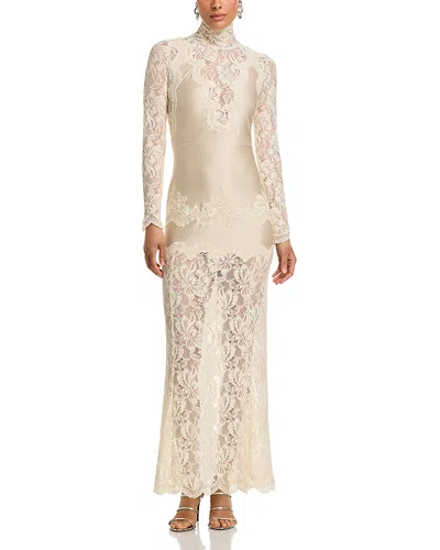 Rabanne Floral Lace Mock Neck Maxi Dress In Neutral