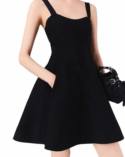 Maje Womens Square-neck Embroidered Knitted Mini Dress Navy In Blue