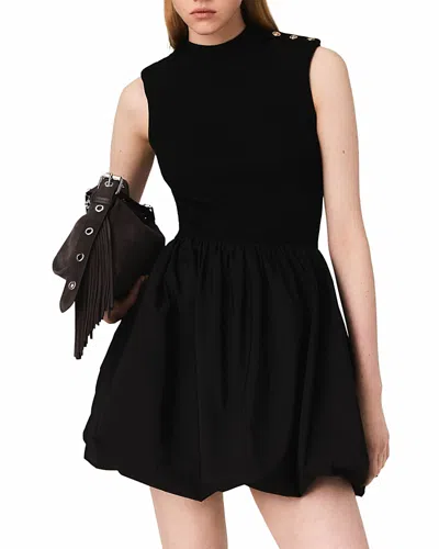 Maje Robe Courte En Maille Et Taffetas In Black