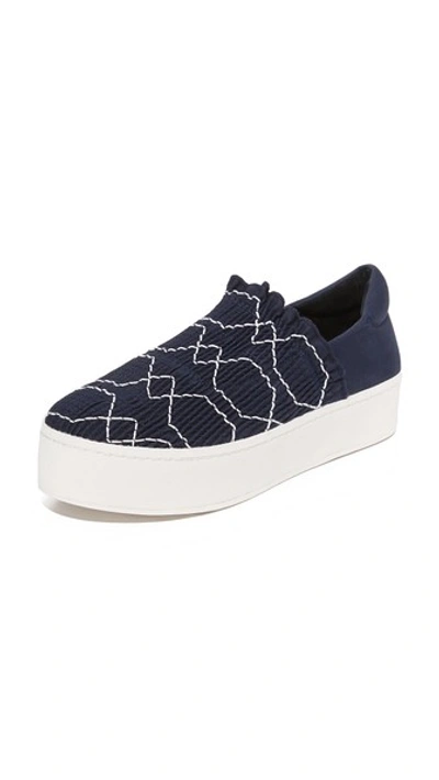 Opening Ceremony Cici Smocked Platform Slip-on Sneakers In Dark Blue