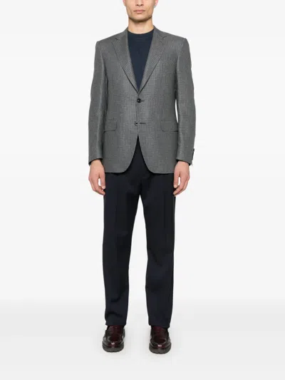 Canali Houndstooth-pattern Blazer In Gray