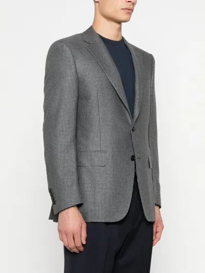 Canali Houndstooth-pattern Blazer In Gray