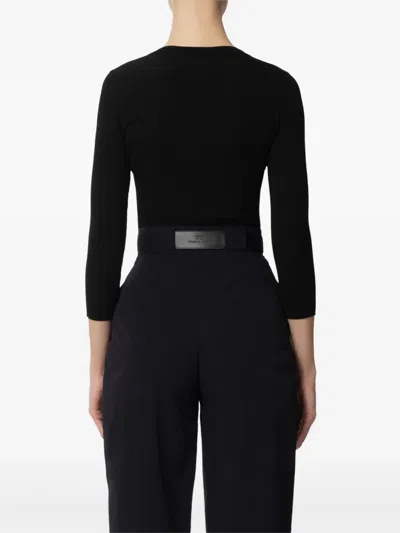 Elisabetta Franchi Rib Knit Top With V-neck In Black